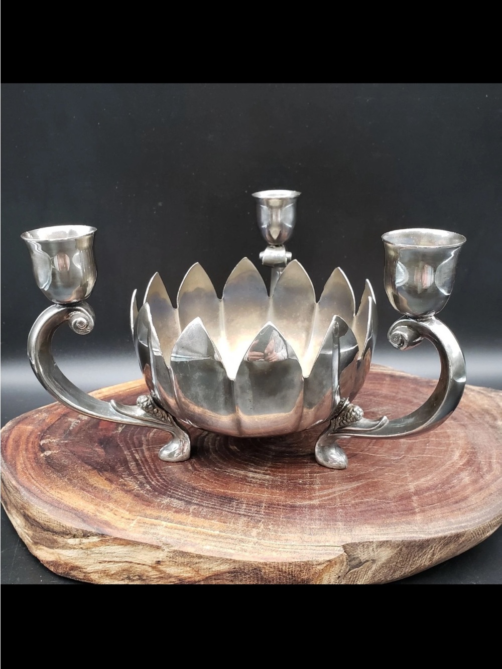 Leonard 1970’s Silver Plated Lotus Candle Holder Centerpiece